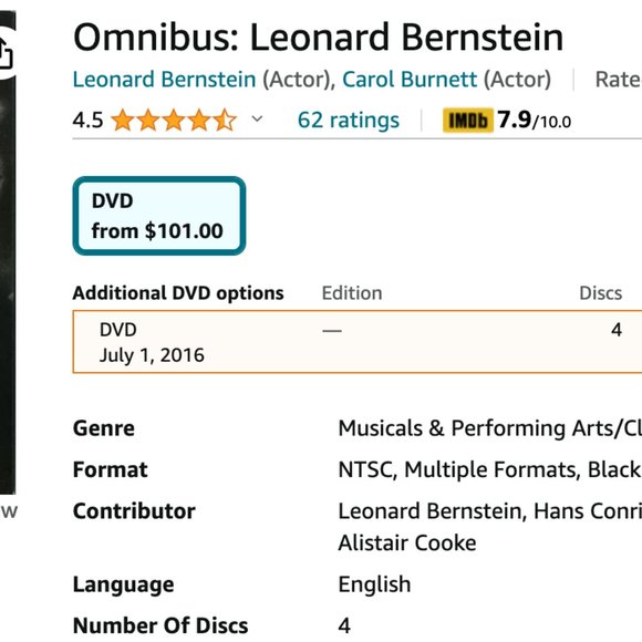 Leonard Bernstein OMNIBUS - the Historic TV Broadcasts on 4 DVD’s - Picture 4 of 4